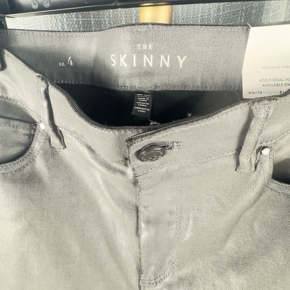 White House Black Market High-Rise Coated Gray Skinny Pants Women's size 4 NWT - Picture 11 of 16